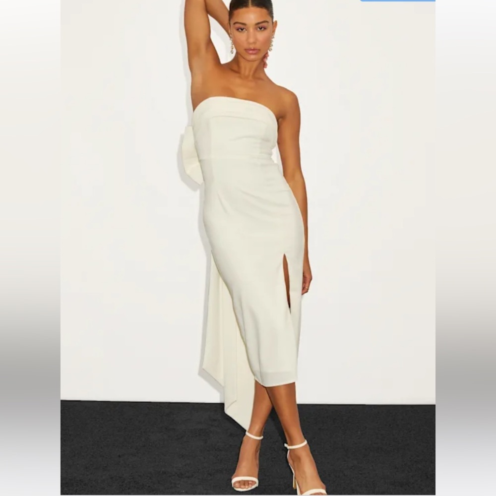 NWOT Lulus Fabulous Phenomenon White Strapless Bow Midi Dress